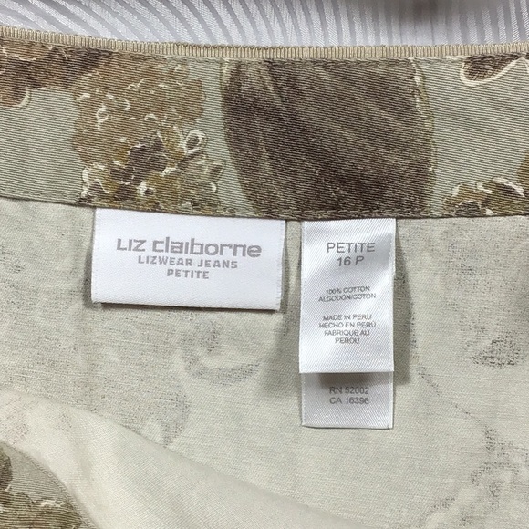 🤍 LIZWEAR JEANS Petites Floral Khaki 💯% Cotton Side Zip and Kick Pleats - Picture 2 of 7